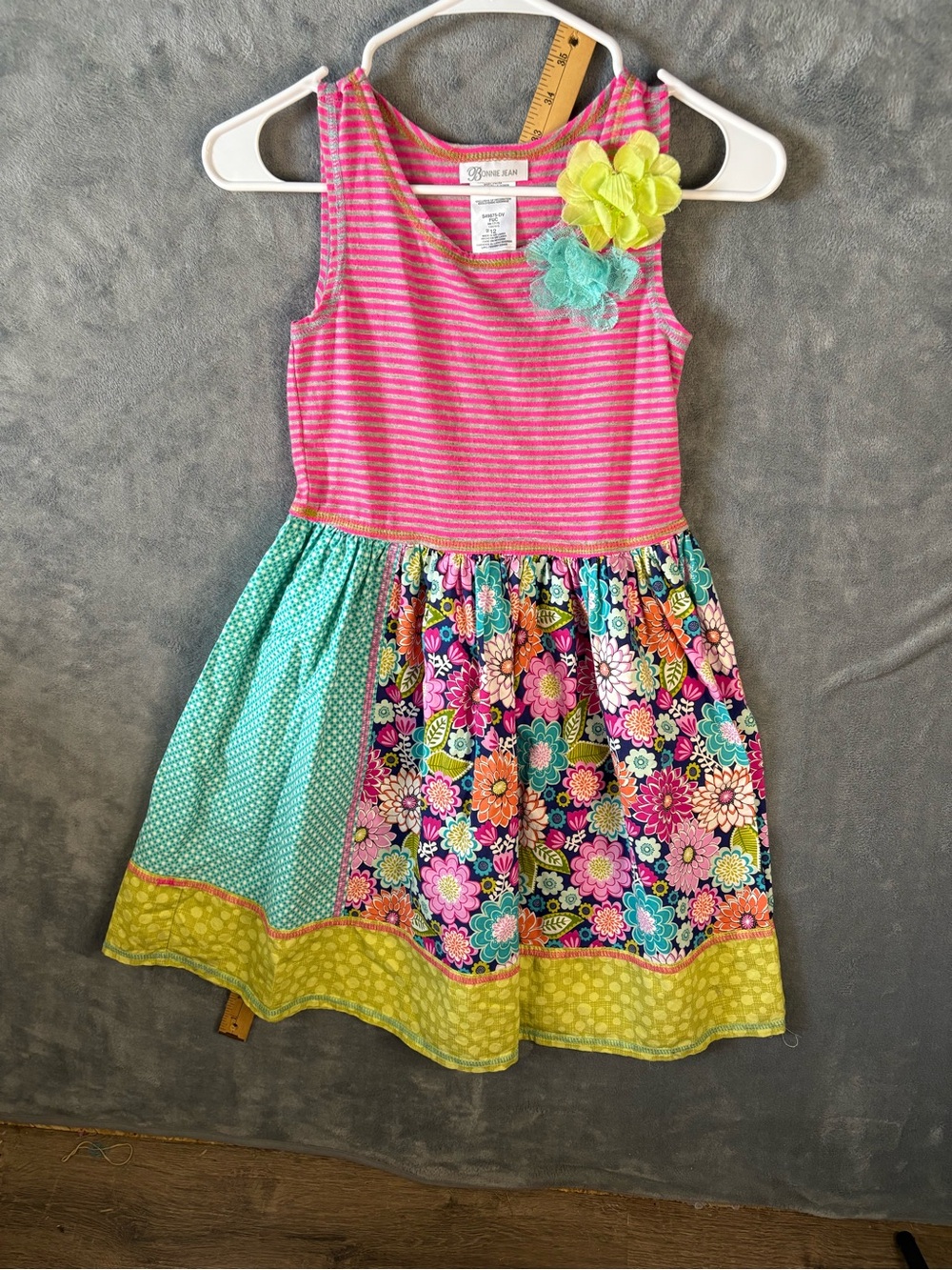 Bonnie Jean Pink Striped & Multicolor Floral Patchwork Dress
